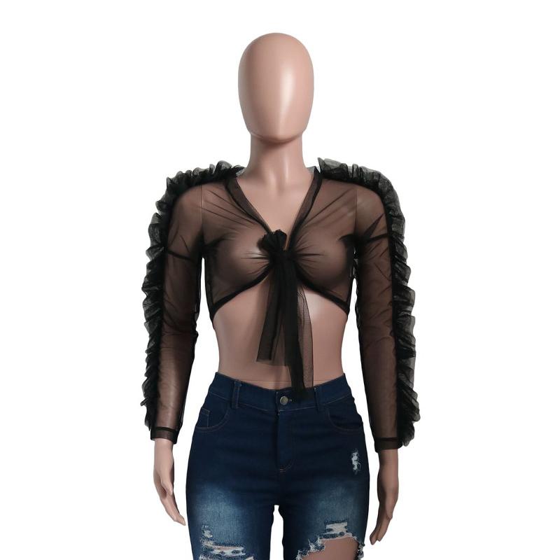 Black gothic style woven crop top women Sexy transparent club